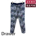 【中古】ドゥロワー Drawer フラワープリントステッチパンツ テーパード 花柄 ラメ糸 高級感 ホワイト ネイビー系 送料無料 6514-236-1163 ...