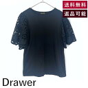 【中古】ドゥロワー Drawer 袖レース コットンレースクルーネックトップス カットワークレース 濃紺 ダークネイビー 送料無料 6517-206-0642 ...
