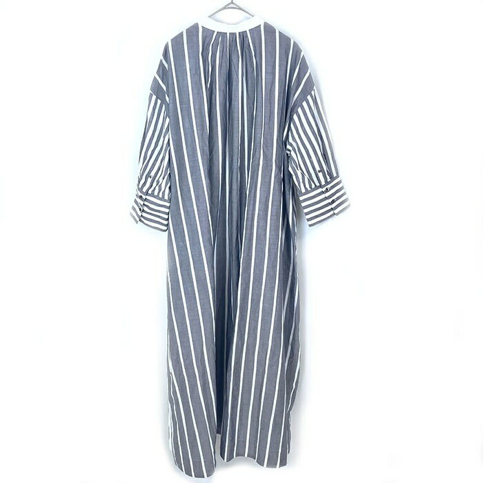【中古】エブール ebure ロングワンピース ストライプ 切り替え 七分袖 スタンドカラー ネイビー系 ホワイト 送料無料 3510300358 h1007k01734 返品可 古着 中古 ブランド古着DB