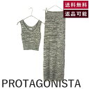 【中古】プロタゴニスタ PROTAGONISTA セットアップ リブニットショート丈トップス タイトスカート カーキ系 ミックス 送料無料 PRNT-KT-04...
