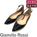 【中古】ジャンヴィトロッシ Gianvito Rossi フラットパンプス アンクルストラップ エナメル ポインテッドトゥ ブラック 黒 送料無料 G20517...