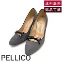 【中古】ペリーコ PELLICO パンプス スエード リボン ラウンドトゥ ハイヒール パイピング グレー ブラック 送料無料 2084237720 h1125...
