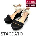 【中古】スタッカート STACCATO ストラップサンダル ウェッジソール 厚底 バイカラー ブラック ホワイト 送料無料 350ES136-6180 h112...