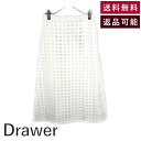 【中古】ドゥロワー Drawer スカート セミフレア ブロックチェック シアー生地 透け感 ホワイト 白 送料無料 6524-299-1637 i0210o0...