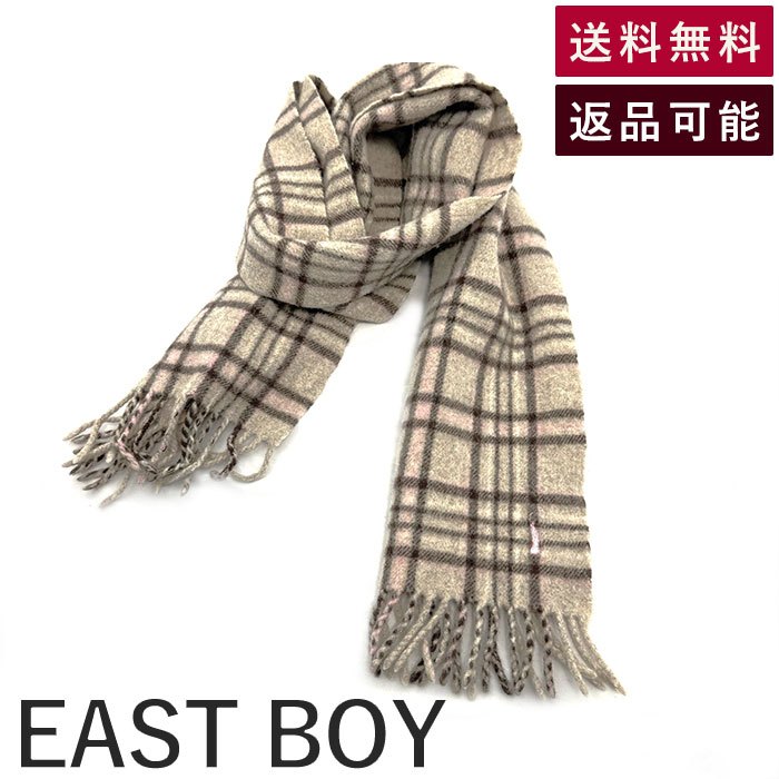 【中古】イーストボーイ EASTBOY マフラー チェック柄 ウール ベージュ ライトピンク ブラウン 送料無料 i0130lq0074 返品可 古着 中古 ブランド古着DB