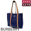 【中古】バーバリー BURBERRY トートバッグ キャンバス レザー チェック柄 スクエア ネイビー ブラウン 送料無料 i0213lq00955 返品可 古...