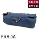 【中古】プラダ PRADA ポーチ ペンケース 小物入れ ロゴプレート 円柱 くすみブルー 青系 送料無料 i0328aq00526 返品可 古着 中古 ブラン...