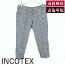 【中古】インコテックス INCOTEX テーパードパンツ 柄 クロップド丈 裾スリット ネイビー グレー 白 送料無料 J6171 i0213n02010 返品...