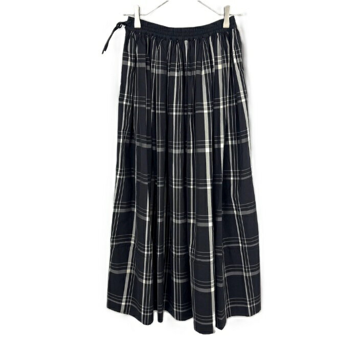 【中古】ドゥロワー Drawer ギャザーロングスカート チェック柄 ウエストリボン フレア ブラック ホワイト 送料無料 6524-299-1363 i0512y00948 返品可 古着 中古 ブランド古着DB