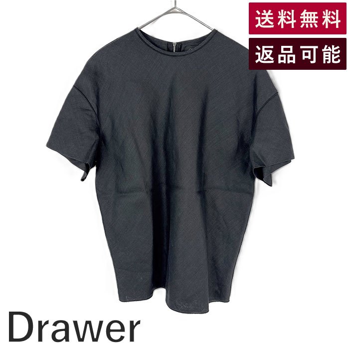【中古】ドゥロワー Drawer リネンブラウス 半袖 後ろジップ 麻 涼し気 すみ黒 ブラック 送