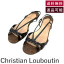 【中古】クリスチャンルブタン Christian Louboutin サンダル ストラップ コルク ローヒール ブラック ブラウン 送料無料 i0623k012...