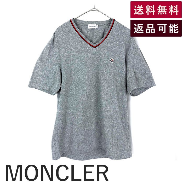 【スーパーSALE 10%OFF】【中古】モンクレール MONCLER VネックTシャツ ライン ロゴワッペン カジュアル 杢グレー 送料無料 P328NCT ...