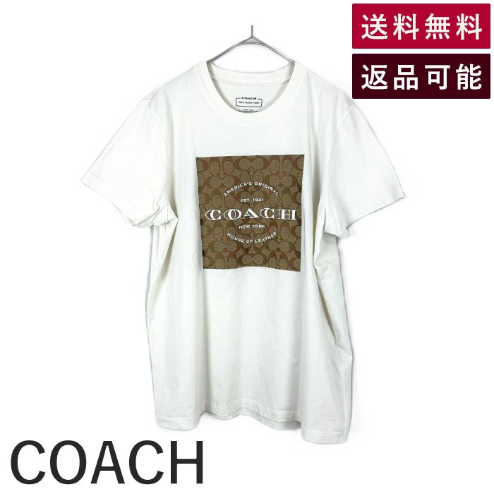 【スーパーSALE 10%OFF】【中古】コーチ COACH Tシャツ ロゴプリント シグネチャープリント カジュアル オフホワイト ベージュ系 送料無料 i0...