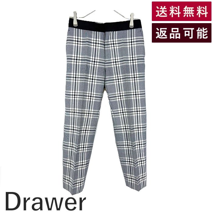 Rakuten - 【中古】ドゥロワー Drawer タータンチェックパンツ コットン テーパード ネイビー ホワイト 送料無料 6514-236-0994 i0805k00116 返品可 古着 中古 ブランド古着DB