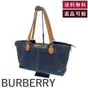 【中古】バーバリー BURBERRY トートバッグ 無地 チェック柄 キャンパス生地 インナーバッグ ネイビー ベージュ 送料無料 i0710lq01222 返...