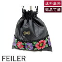 【中古】フェイラー FEILER ポーチ 巾着 レザー調 花柄 可愛い ブラック マルチカラー 送料無料 i0727tq0036 返品可 古着 中古 ブランド古...
