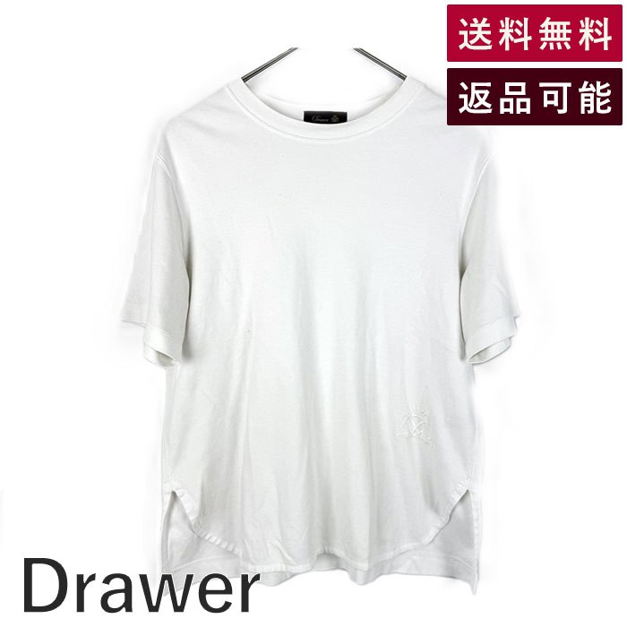 【中古】ドゥロワー Drawer コットンTシャツ レディース 白 半袖 シンプル 上質 ベーシック ロゴ刺繍入り カジュアル 大人きれいめ i0815u001...