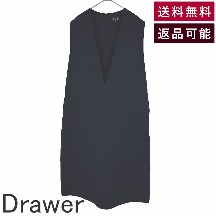 Rakuten - 【楽天スーパーSALE 20％OFF】【中古】Drawer ドゥロワー ウール100％ ノースリーブワンピース ネイビー 紺 日本製 送料無料 6526-299-1237 i1222y00836 返品可 古着 中古 ブランド古着DB