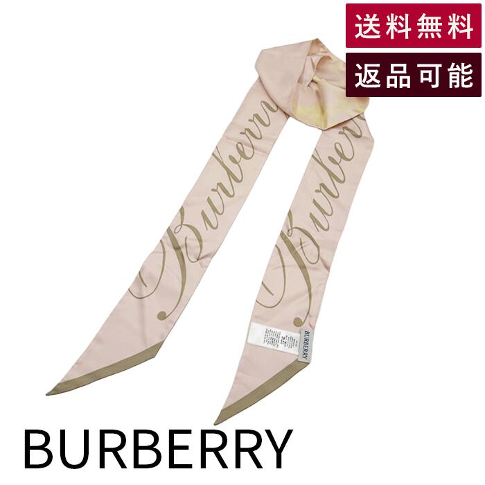 【中古】BURBERRY バーバリー スカーフ ツイリー ピンク シルク 絹 ロゴ 総柄 送料無料 i0926aq01647 返品可 古着 中古 ブランド古着DB