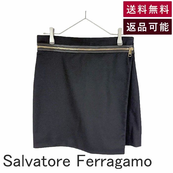 Rakuten - 【中古】Salvatore Ferragamo サルヴァトーレフェラガモ ウールスカート ブラック 送料無料 i1207oq00752 返品可 古着 中古 ブランド古着DB