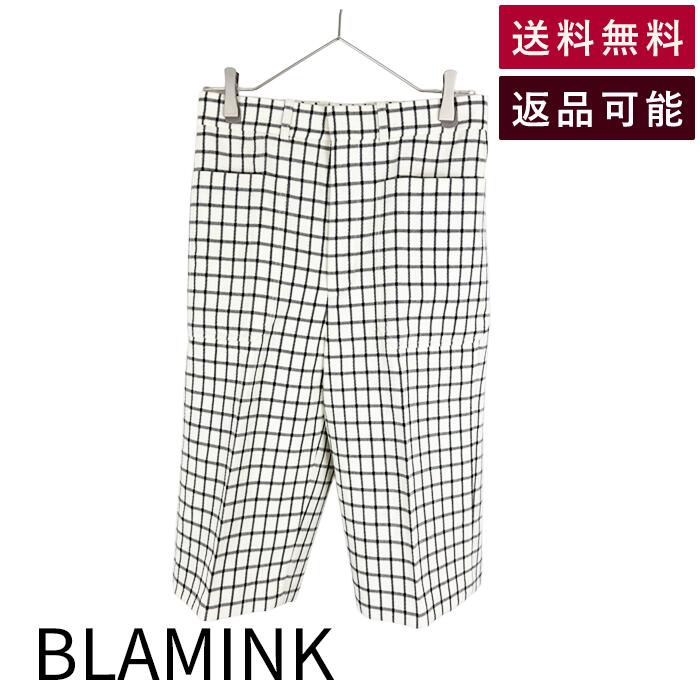 Rakuten - 【楽天スーパーSALE 20％OFF】【中古】BLAMINK チェック柄 ハーフパンツ ホワイト×ブラック シルク裏地 送料無料 7914-299-0292 i1215h00718 返品可 古着 中古 ブランド古着DB