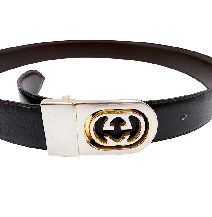 【中古】GUCCI グッチ GGバックル ベルト ブラック レザー メンズ 黒 送料無料 j0115lq00844 返品可 古着 中古 ブランド古着DB