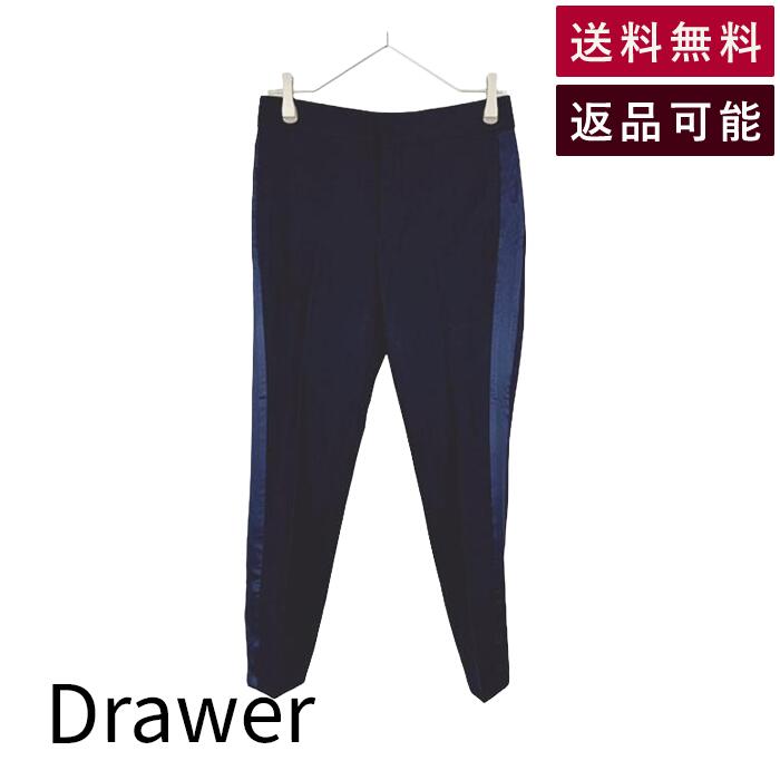Rakuten - 【中古】Drawer ドゥロワー ラインパンツ ウール フラノライン ネイビー 送料無料 6514-236-0866 i1222y00716 返品可 古着 中古 ブランド古着DB
