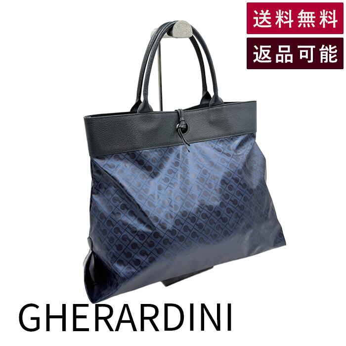 【中古】GHERARDINI ゲラルディーニ トートバッグ ネイビー 総柄 ナイロン×レザー 大容量 レディース 送料無料 j0115lq01716 返品可 古着 中古 ブランド古着DB