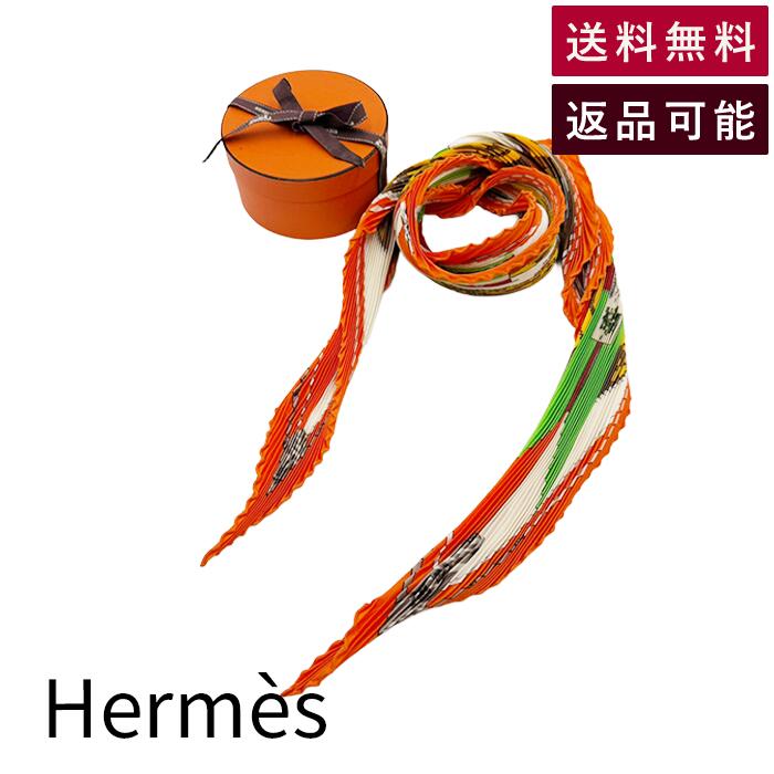 Other - 【中古】エルメス HERMES プリーツスカーフ 六分儀 シルク オレンジ マルチカラー 箱付き 送料無料 j0215pq024104 返品可 古着 中古 ブランド古着DB