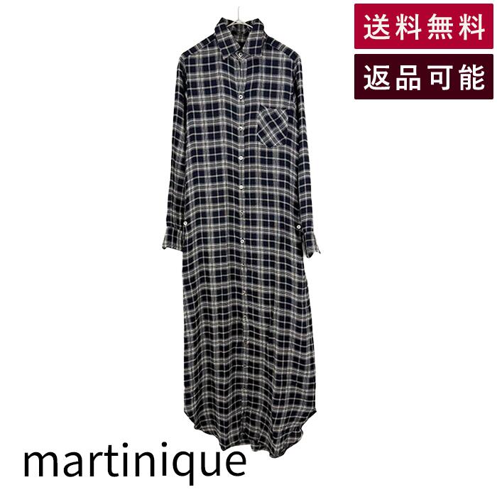 乐天商城 - 【中古】マルティニーク martinique シャツワンピース 格子チェック ロング丈 長袖 送料無料 j0113s0076 返品可 古着 中古 ブランド古着DB