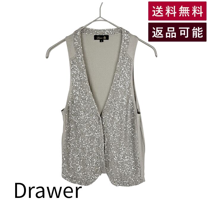 Rakuten - 【中古】ドゥロワー Drawer スパンコールベスト シルク シルバー系 ノースリーブ 送料無料 6515-105-0073 i1104h00116 返品可 古着 中古 ブランド古着DB