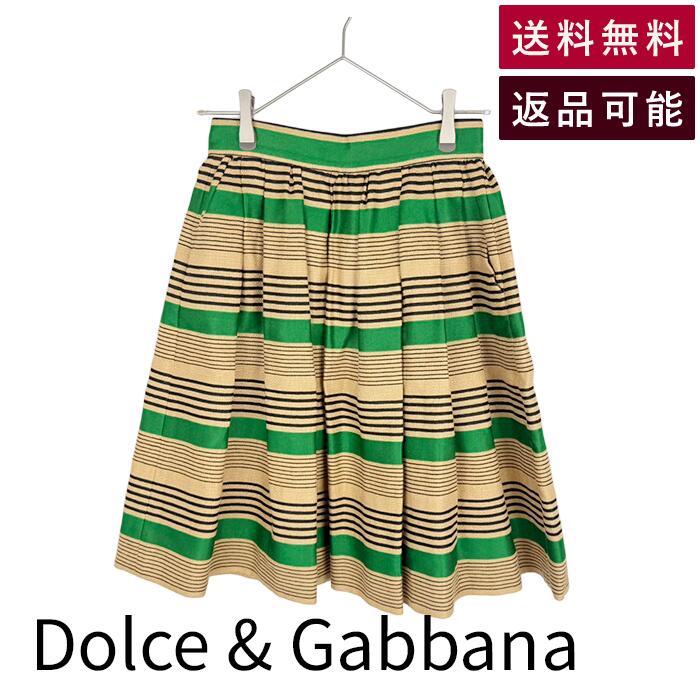 乐天商城 - 【中古】ドルチェ＆ガッバーナ Dolce & Gabbana スカート ボーダー リネン混 グリーン ベージュ 38 送料無料 F4P26T i1008n00218 返品可 古着 中古 ブランド古着DB
