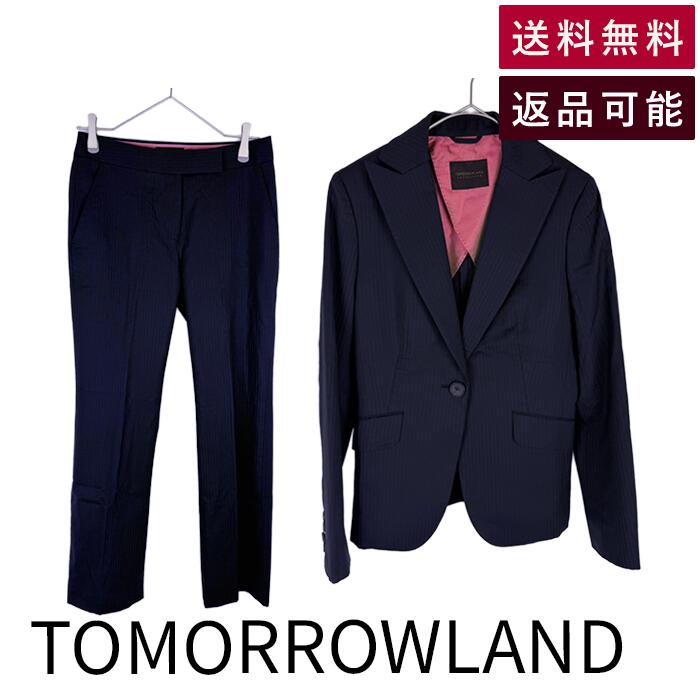 Rakuten - 【中古】トゥモローランド TOMORROWLAND ウール100％ ストライプ パンツスーツ セットアップ 送料無料 13-07-74-07051 j0225n00522 返品可 古着 中古 ブランド古着DB