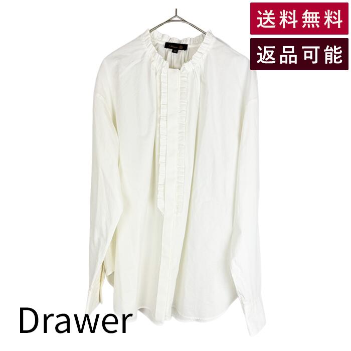 Rakuten - 【中古】ドゥロワー Drawer フロントフリルブラウス ホワイト コットン 送料無料 6511-299-0916 j0317h00332 返品可 古着 中古 ブランド古着DB