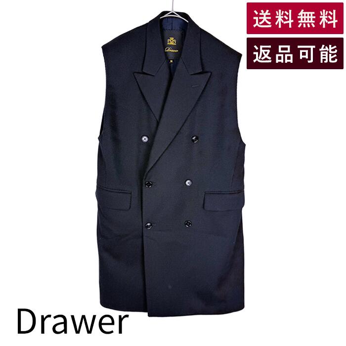 Rakuten - 【中古】ドゥロワー Drawer ロングジレ ブラック ウールシルク ダブルベスト 送料無料 6522-299-0680 j0302y00978 返品可 古着 中古 ブランド古着DB