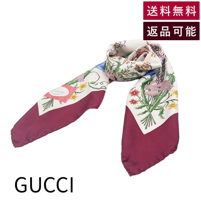 Rakuten - 【中古】グッチ GUCCI シルクスカーフ フラワー 花柄 ボタニカル ワインレッド 送料無料 j0405oq00358 返品可 古着 中古 ブランド古着DB