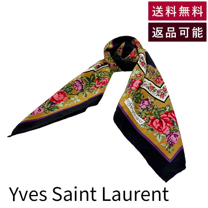 Rakuten - 【中古】イヴサンローラン Yves Saint Laurent 花柄スカーフ ローズ柄 ブラック ベージュ 送料無料 j0405oq01820 返品可 古着 中古 ブランド古着DB
