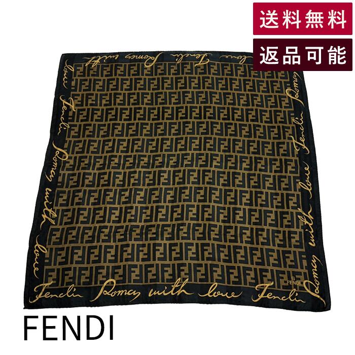 Rakuten - 【中古】フェンディ FENDI ズッカ柄 ハンカチ スカーフ ブラック ブラウン ロゴ 総柄 送料無料 j0405oq02025 返品可 古着 中古 ブランド古着DB