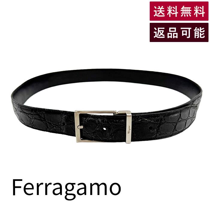乐天商城 - 【中古】サルヴァトーレフェラガモ Salvatore Ferragamoクロコ型押し レザーベルト ブラック 送料無料 CS-674038 j0223tq02225 返品可 古着 中古 ブランド古着DB