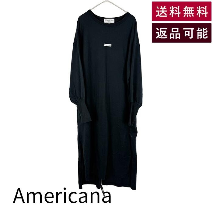 Rakuten - 【中古】Americana アメリカーナ ロングワンピース ブラック コットン100% サイドスリット 長袖 送料無料 i1215i1312 返品可 古着 中古 ブランド古着DB