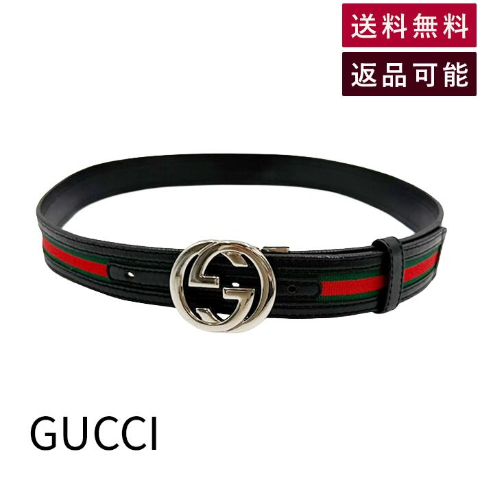 Rakuten - 【中古】グッチ GUCCI インターロッキングG シェリーライン レザーベルト ブラック シルバー 送料無料 j0215pq017132 返品可 古着 中古 ブランド古着DB