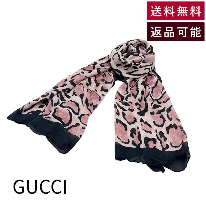gucci///////////////\' - 【中古】グッチ GUCCI レオパード柄 ストール ピンク ブラック 大判ショール 送料無料 j0405oq03975 返品可 古着 中古 ブランド古着DB