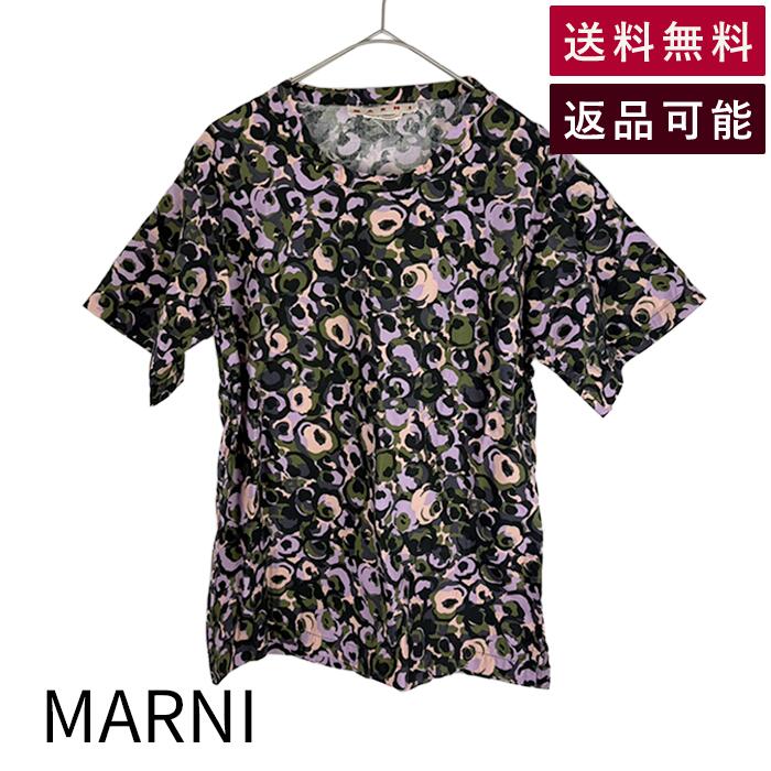 マルニ MARNI フラワープリント 半袖ブラウス パープル カーキ 送料無料 CAMA0015AH i1208j00510 返品可 古着 中古 ブランド古着DB