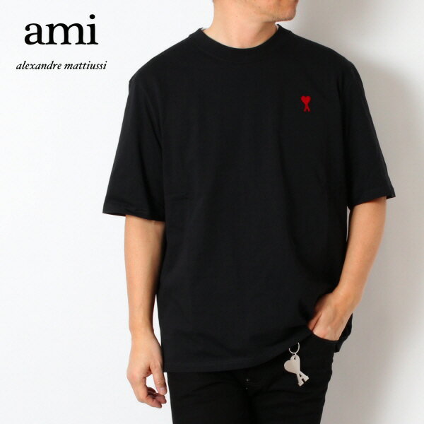 24SSモデルアミ アレクサンドル マテュッシ AMI Alexandre Mattiussi メンズ ハートA刺しゅう Tシャツ【BLACK】BFUTS005.726 001/【2024SS】m-tops