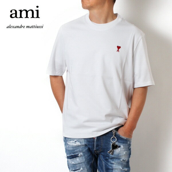 24SSモデルアミ アレクサンドル マテュッシ AMI Alexandre Mattiussi メンズ ハートA刺しゅう Tシャツ【WHITE】BFUTS005.726 100/【2024SS】m-tops