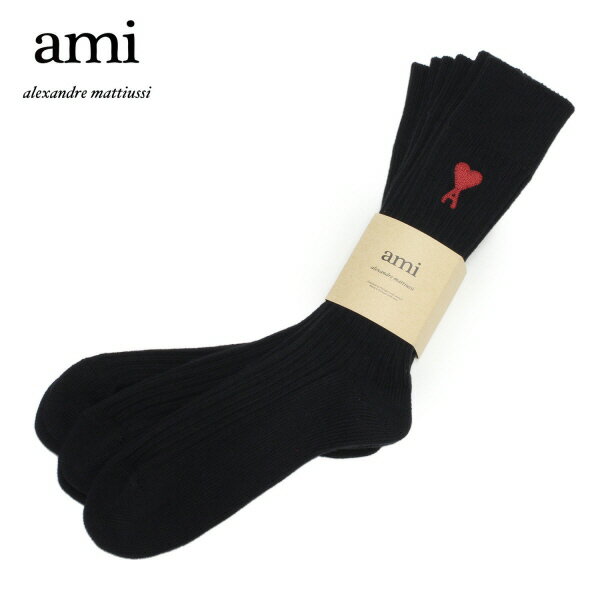 24SSモデルアミ アレクサンドル マテュッシ AMI Alexandre Mattiussi ユニセックス ロゴ刺しゅう ソックス3Pセット【BLACK】USC003.379 001/【2024SS】m-inner