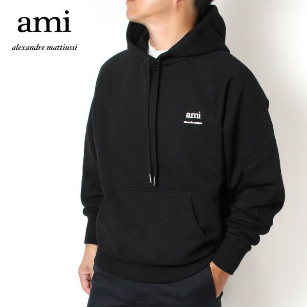 【スプリングセール】24AWモデルアミ アレクサンドル マテュッシ AMI Alexandre Mattiussi メンズ ロゴプリント プルオーバーパーカー【BLACK】USW224.747 001/【2024-25AW】m-tops