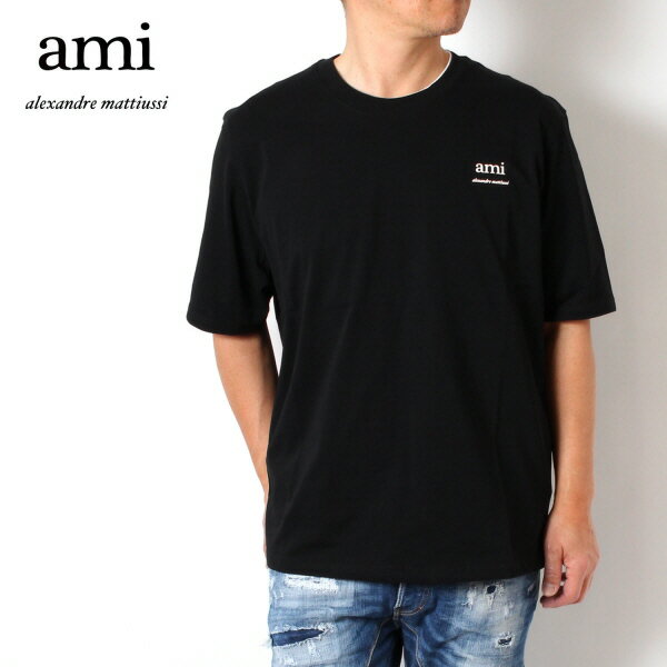 24SSモデルアミ アレクサンドル マテュッシ AMI Alexandre Mattiussi メンズ ロゴプリント Tシャツ【BLACK】UTS024.726 001/【2024SS】m-tops