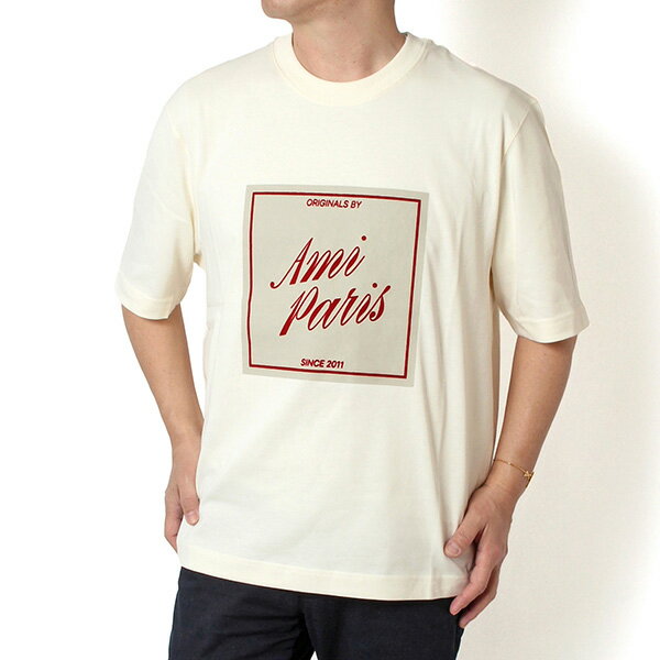 樂天商城 - 【ポイント祭】26SSモデルアミ アレクサンドル マテュッシ AMI Alexandre Mattiussi メンズ AMI PARIS HERITAGE Tシャツ【136 WHITE CREAM】UTS385.726 136/【2026SS】m-tops