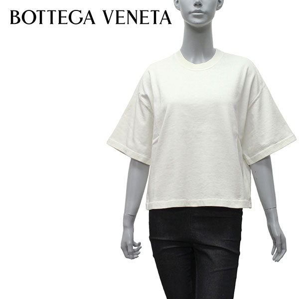 ボッテガ・ヴェネタ BOTTEGA VENETA レディース ワンポイントロゴ刺しゅう Tシャツ【オフホワイト】707791 VKLZ0 9071/【2023SS】l-tops